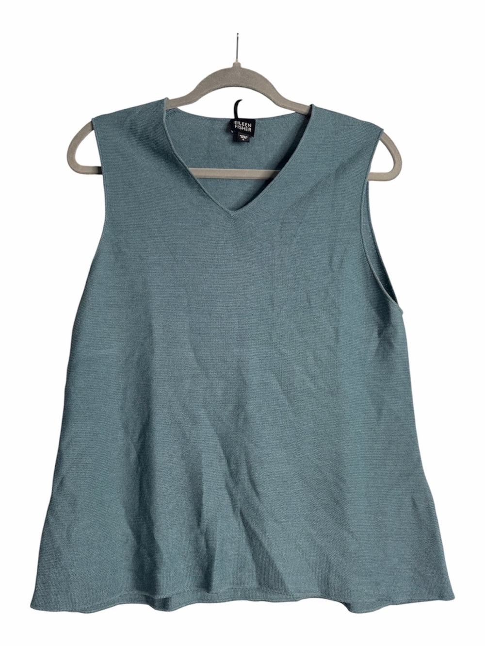 Eileen Fisher Teal Sleeveless Knit Tank Top Size L Minimalist Old Money Coastal